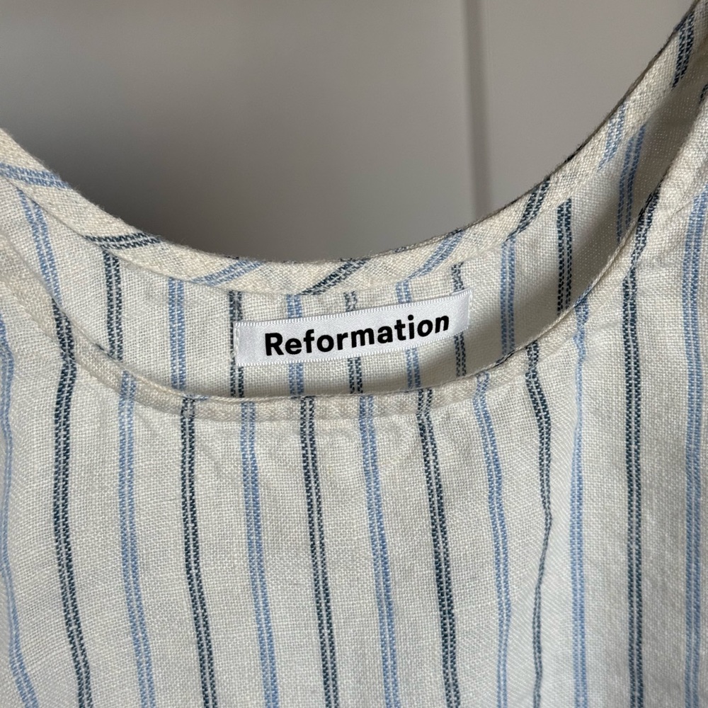 Reformation Linen Blue and White Striped Mini Dress - Picture 4 of 8